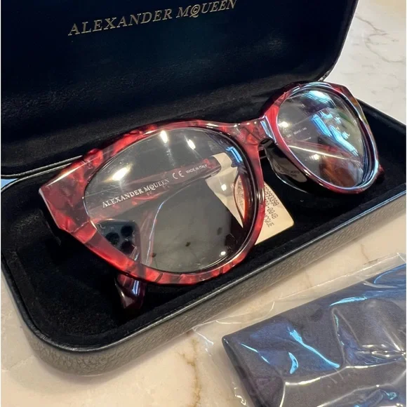 NWT Alexander McQueen AM0045OA Red/Tortoise Cat Eye Glasses Frames - Picture 9 of 12